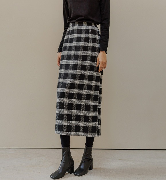 韓國格紋羊毛混紡裙