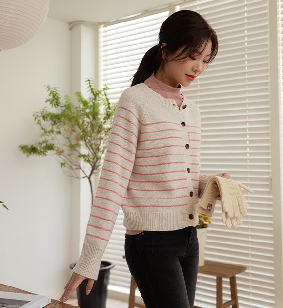 韓國條紋拉克蘭袖針織外套