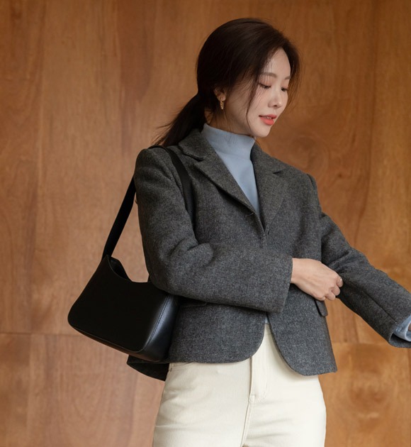 韓國絎縫內裡微短版西裝外套