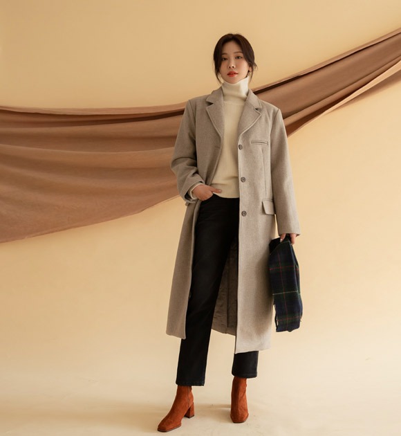 韓國絎縫內裡長版西裝大衣