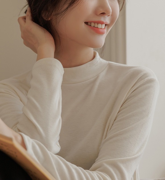 韓國中高領純色內刷毛T恤