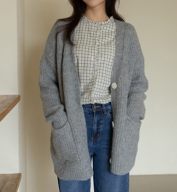 韓國羊毛混紡羅紋針織外套