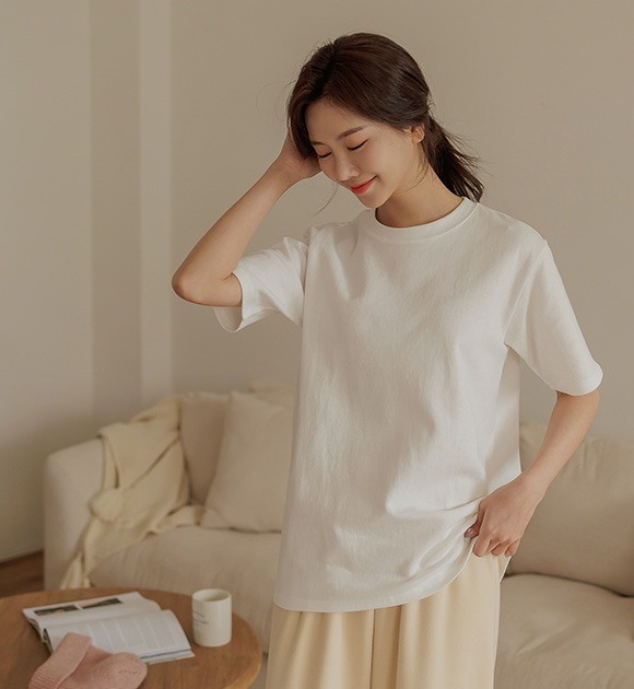 韓國圓領純色五分袖T恤