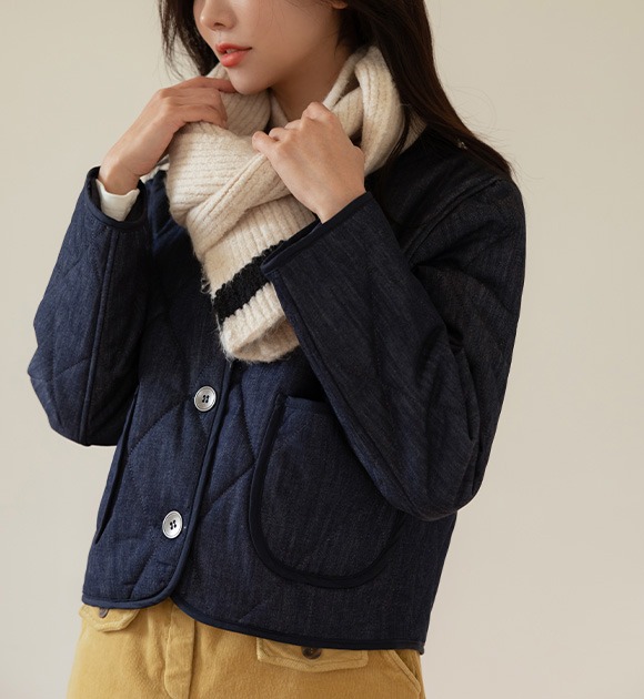 韓國牛仔絎縫輕量保暖外套
