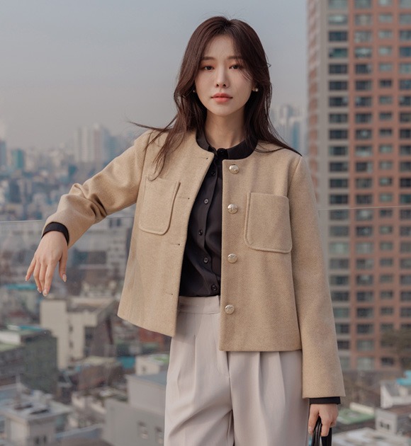 韓國金色排釦無領外套