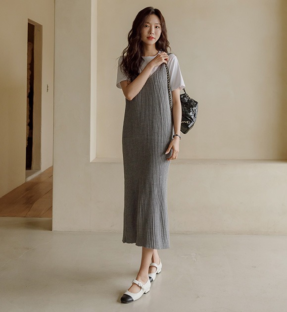 韓國羅紋針織背心洋裝
