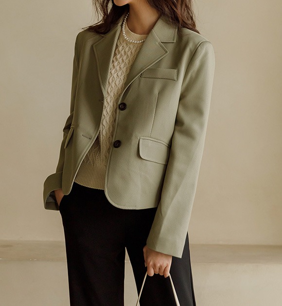 韓國微短版單排釦西裝外套