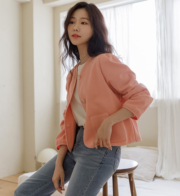 韓國泡泡袖棉質外套