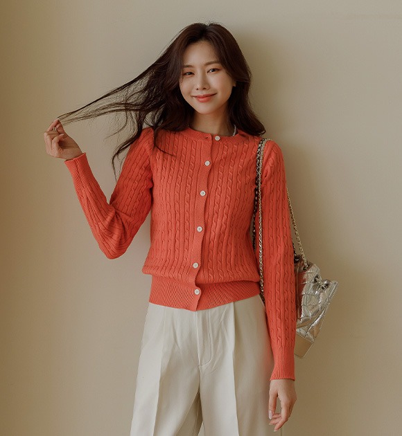 韓國麻花紋圓領針織外套