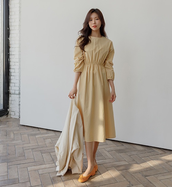 韓國鬆緊腰棉質傘襬洋裝