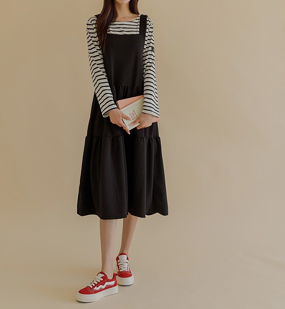 韓國壓紋荷葉襬背心洋裝