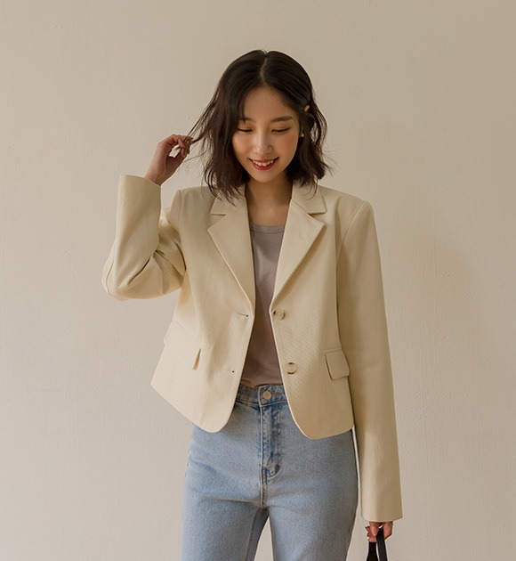 韓國單排釦棉質西裝外套