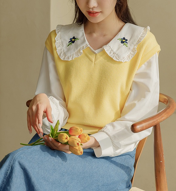 韓國純色寬鬆針織背心