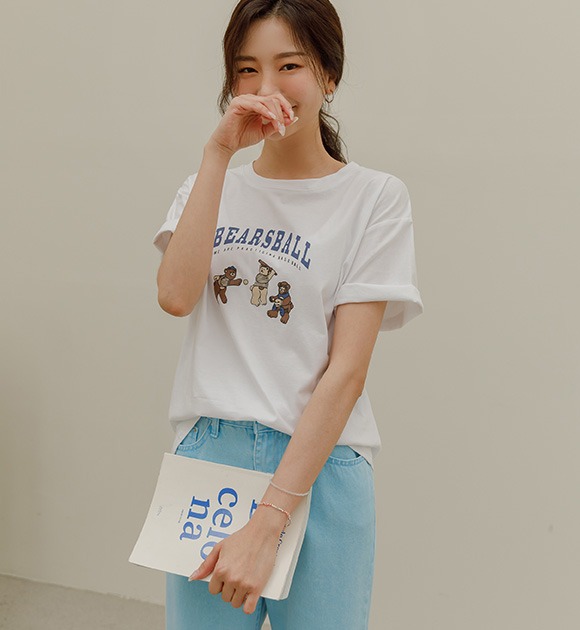 韓國棒球小熊印花短袖T恤