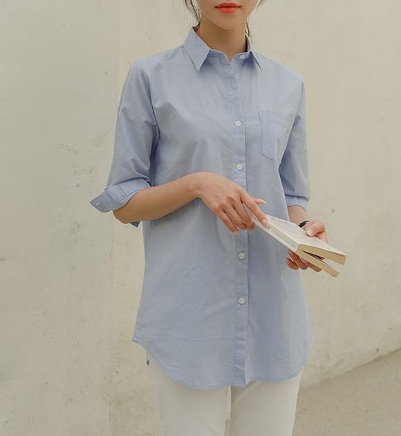 韓國純色排釦襯衫