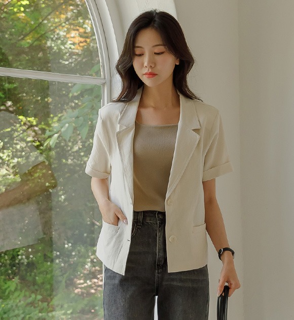 韓國單排釦袖口反摺西裝外套