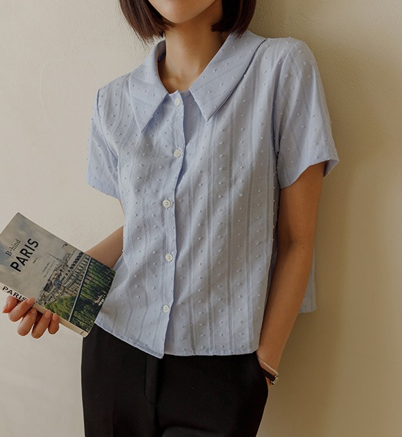 韓國排釦短版襯衫