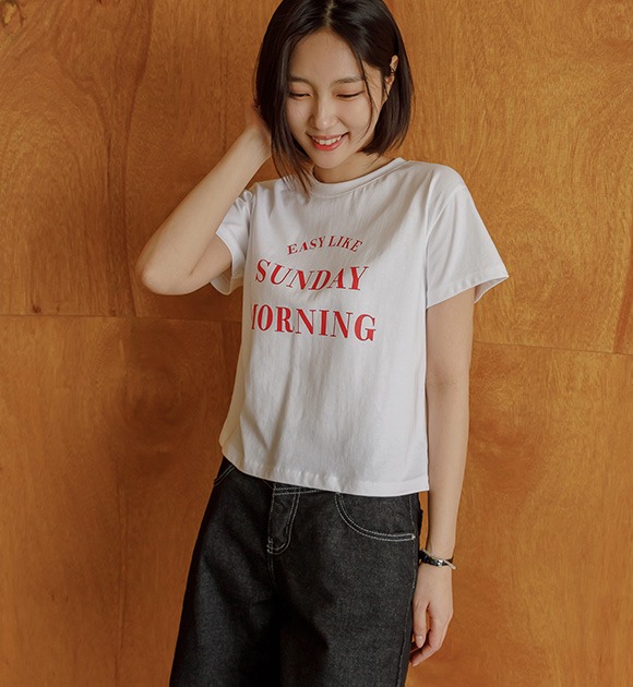 韓國配色字母棉質短袖T恤
