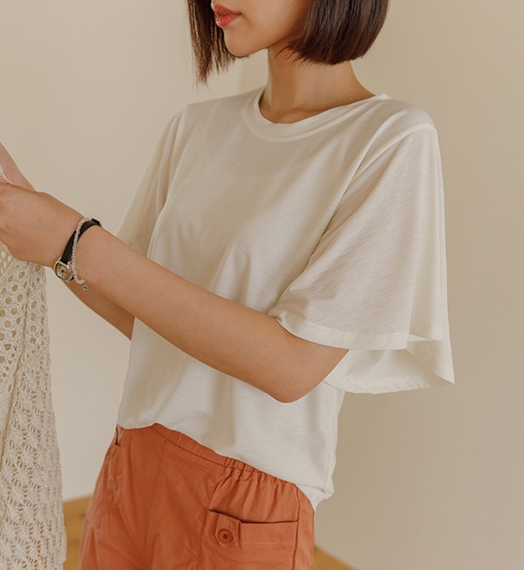 韓國荷葉袖純色T恤