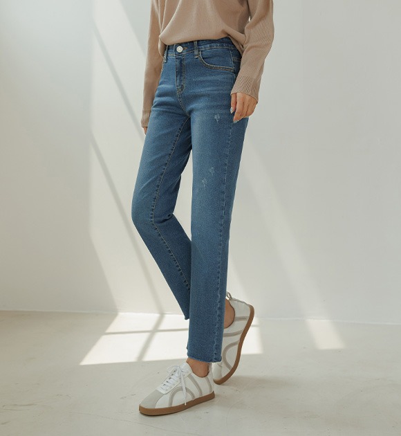 韓國三色窄版直筒牛仔褲
