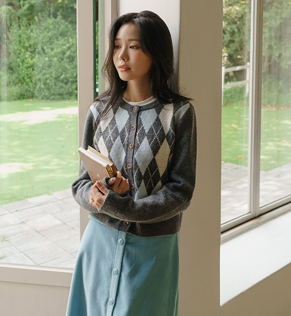 韓國菱格紋針織外套