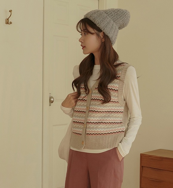 韓國羊毛50%波浪紋針織背心