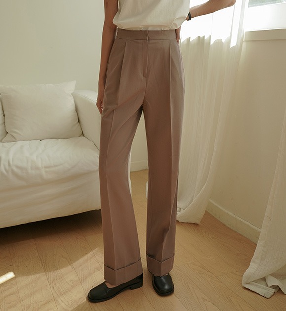 韓國寬版反摺直筒西裝褲