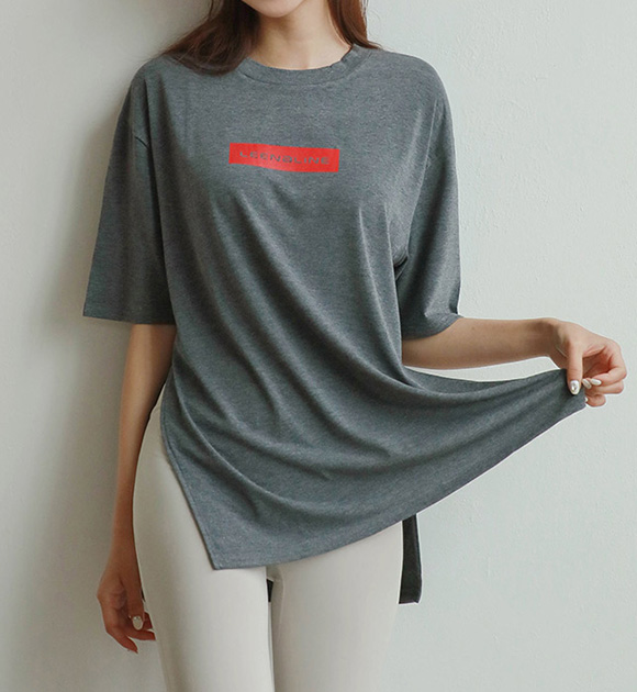 韓國小印字開衩襬寬鬆短袖T恤