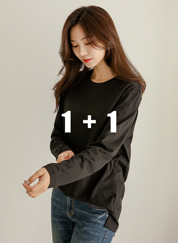 韓國[1+1]水洗棉微開衩中長版T恤