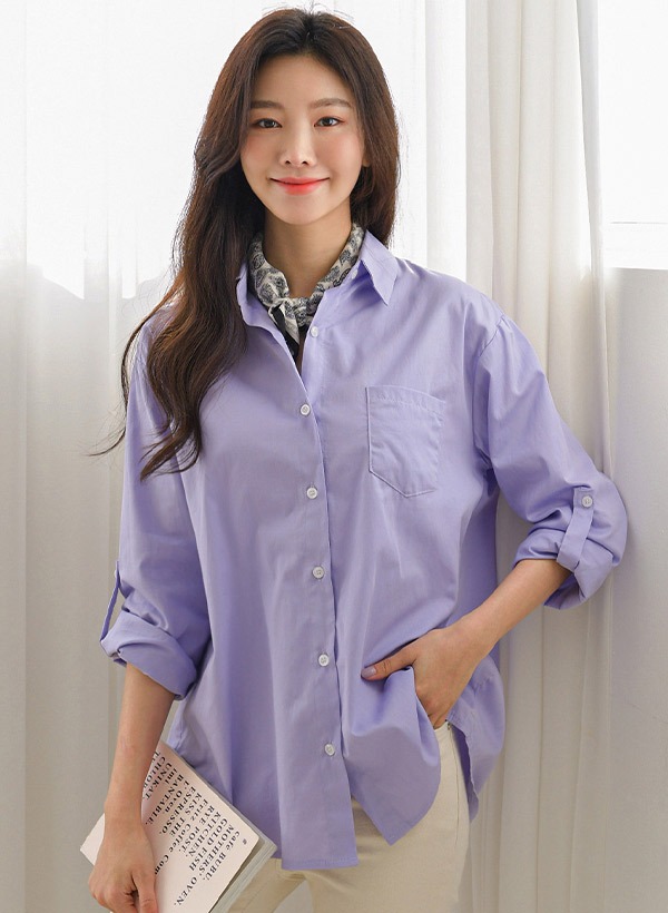韓國基本款單口袋純棉襯衫