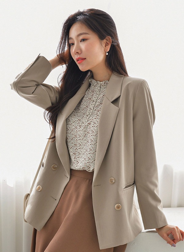韓國輕盈彈力雙排釦西裝外套