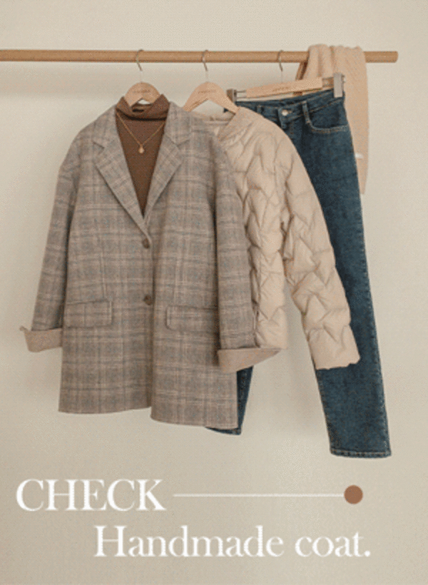 韓國手工羊毛開衩袖格紋外套