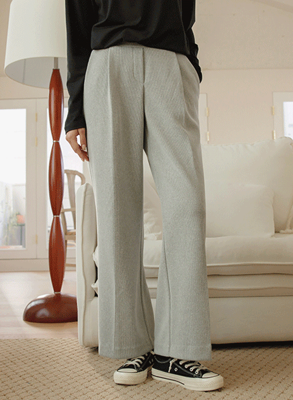 韓國刷毛羅紋後鬆緊壓褶寬褲