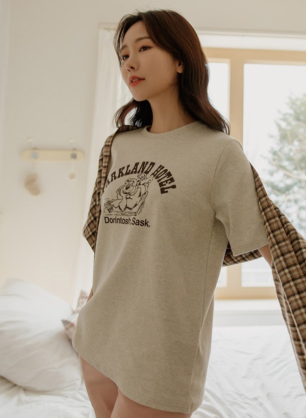 韓國趣味燙印圓領磨毛短袖T恤