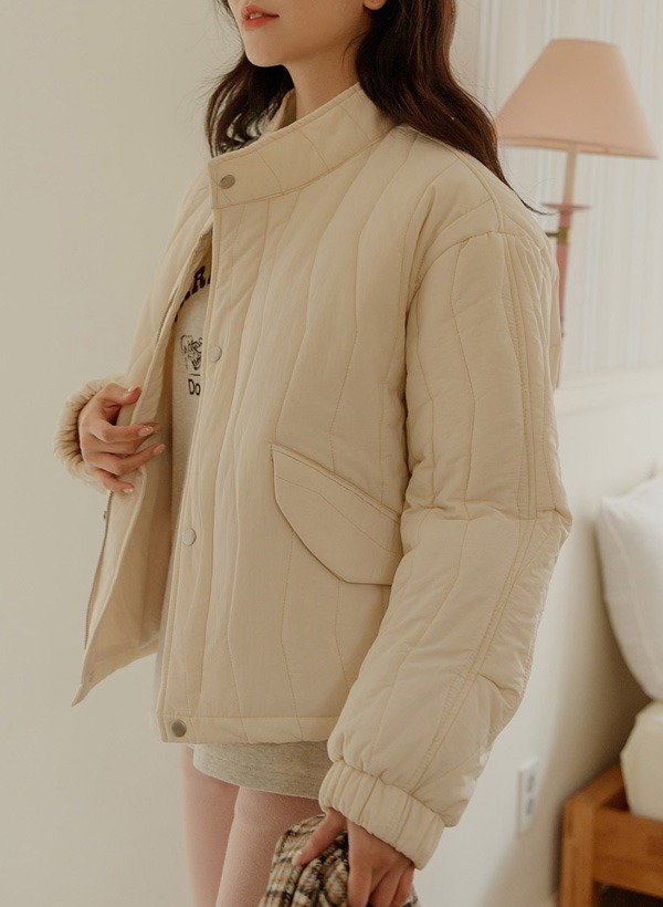 韓國立領內絨毛絎縫保暖外套