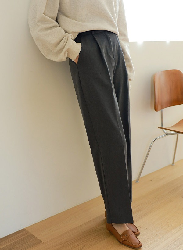 韓國壓褶燙線側口袋西裝寬褲