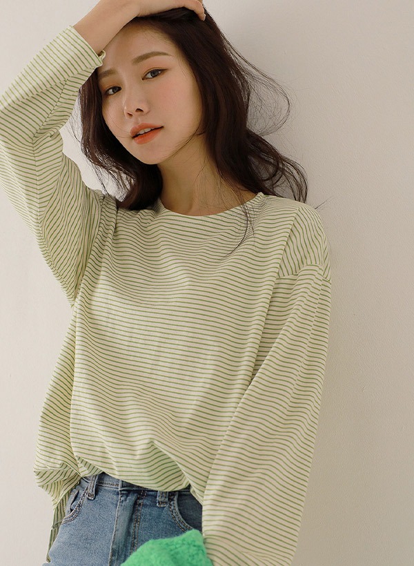 韓國基本款條紋竹節棉T恤