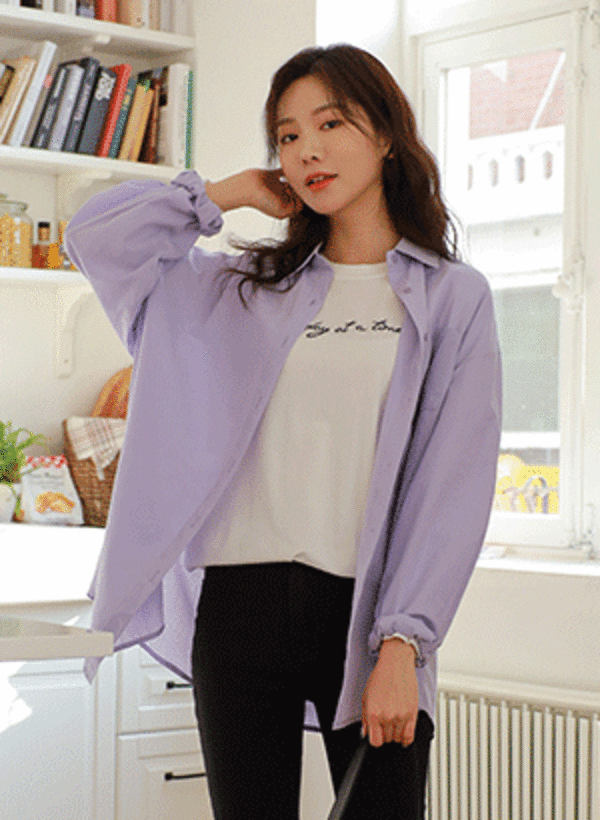 韓國溫柔色系單口袋寬鬆襯衫