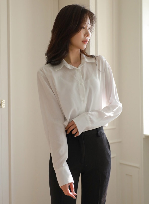 韓國浪漫絲綢觸感雪紡襯衫衫