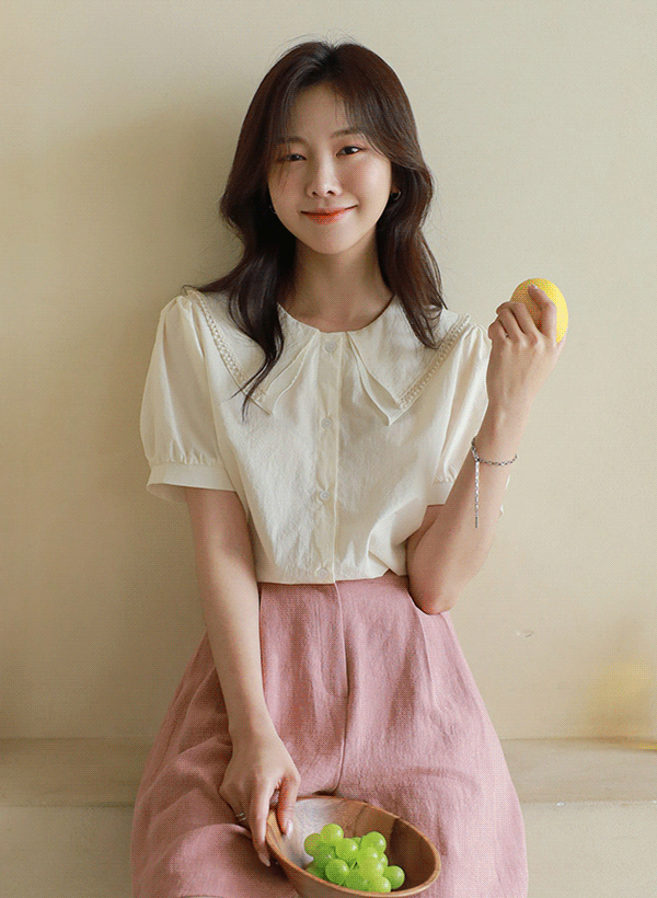 韓國刺繡裝飾雙層翻領上衣