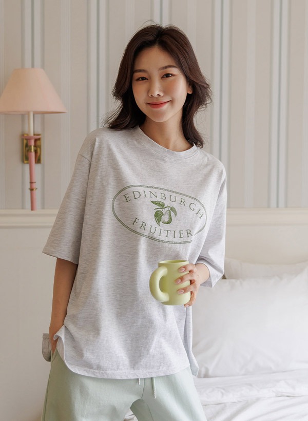韓國水果印花絲光棉短袖T恤