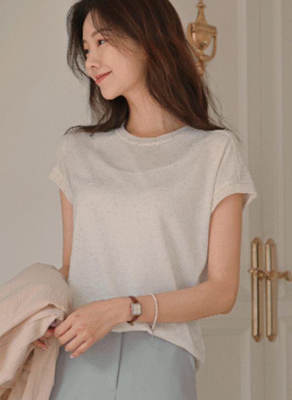 韓國拼接羅紋圓領棉麻短袖T恤
