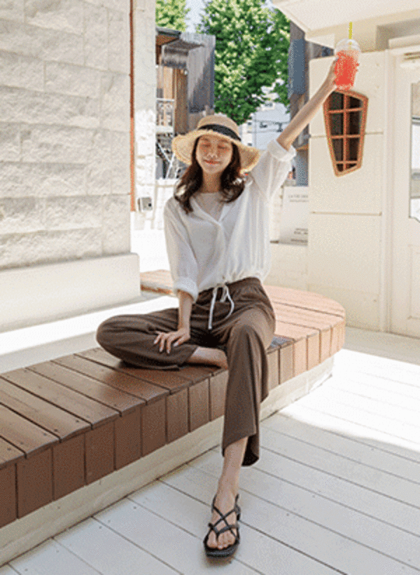韓國輕透素色抽繩襬連帽襯衫