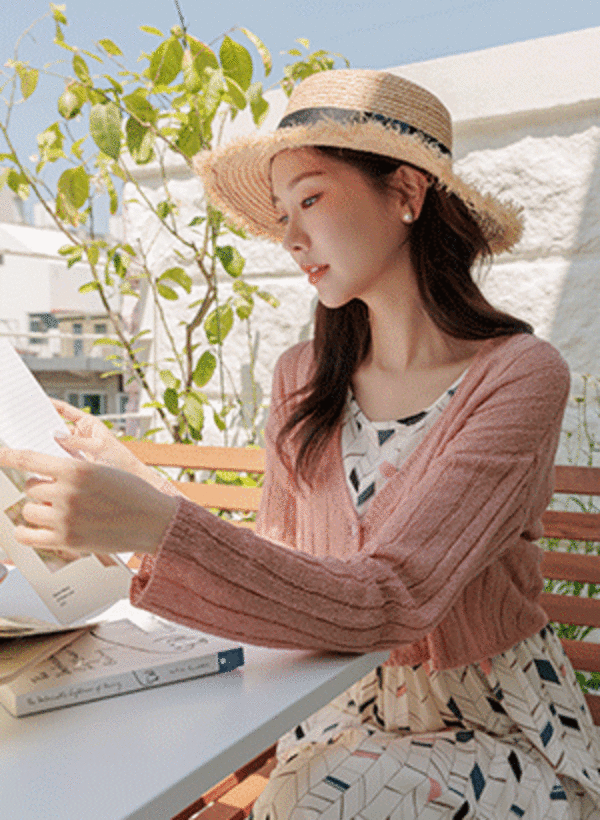 韓國毛圈紗單扣短版開衫罩衫