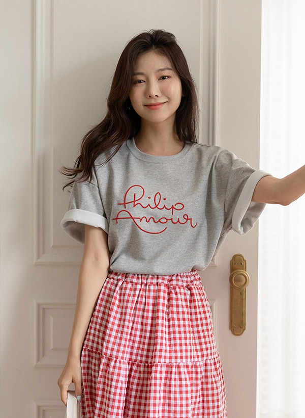 韓國立體刺繡特雙面短袖T恤