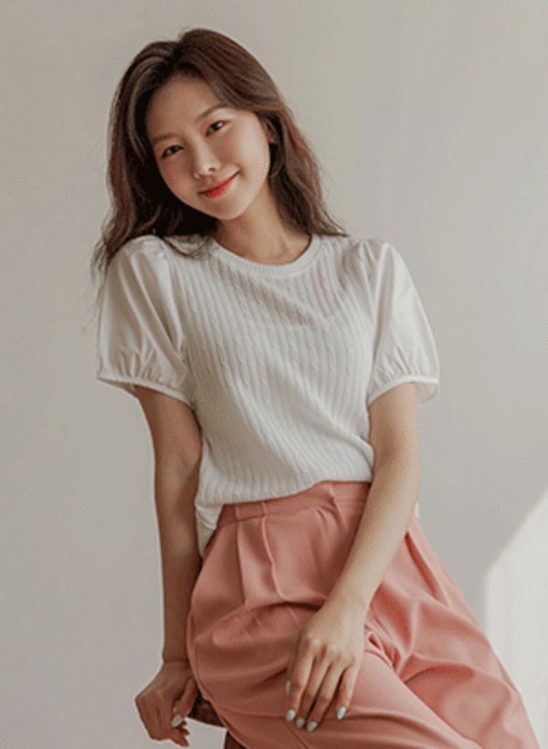 韓國半針織麻花紋短袖T恤