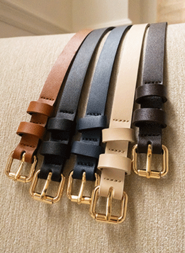 韓國縫線金色釦環修身腰帶