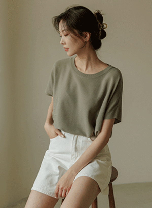 韓國慵懶素面寬鬆短袖針織衫