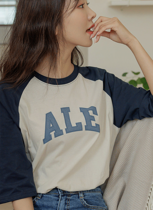 韓國ALE配色拉克蘭七分袖T恤