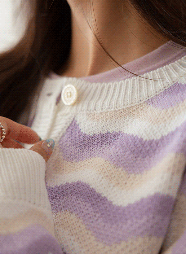韓國波紋排釦針織外套